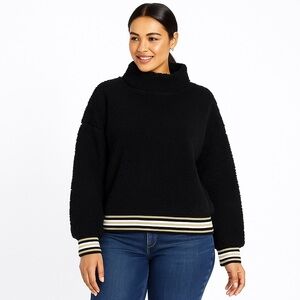 Nanette Lepore Black Teddy Faux‎ Shearling Cozy Pullover Sweater Size M